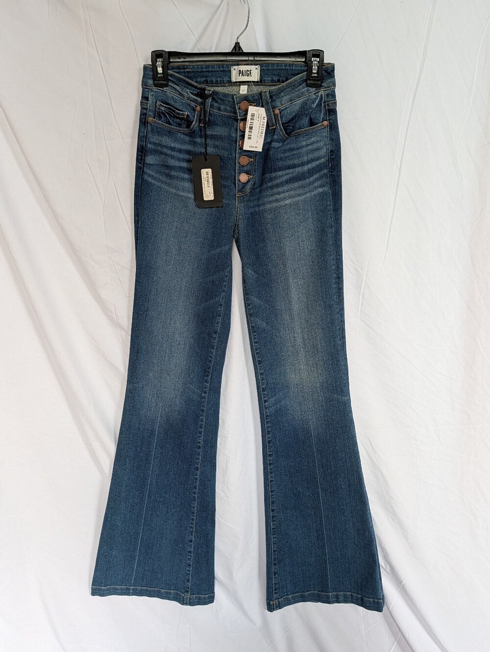 PAIGE Dark Blue Flared Button-Fly Jeans